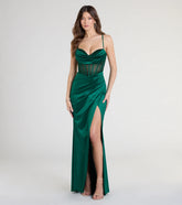 Gabbie Lace-Up Rhinestone Corset Satin Formal Dress