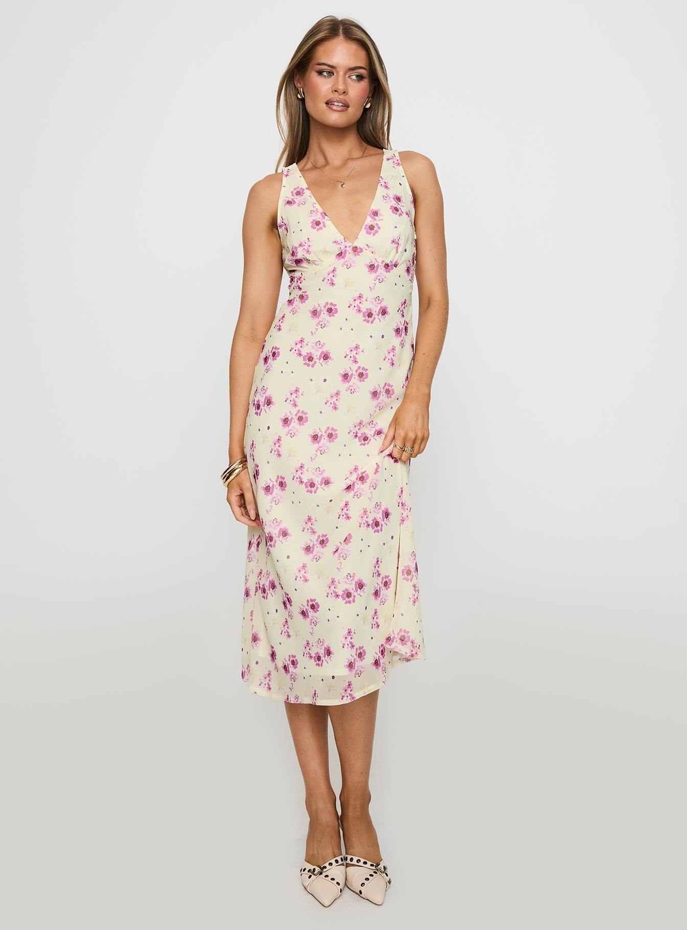 Nellie Midi Dress Yellow Floral
